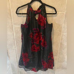 AS U WISH women’s velvet rose, sheer, mini dress, halter neckline size L